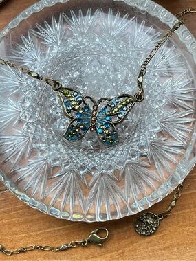 Anne Koplik Butterfly Pendant Necklace - Blue, aqua ,pink Chrystals